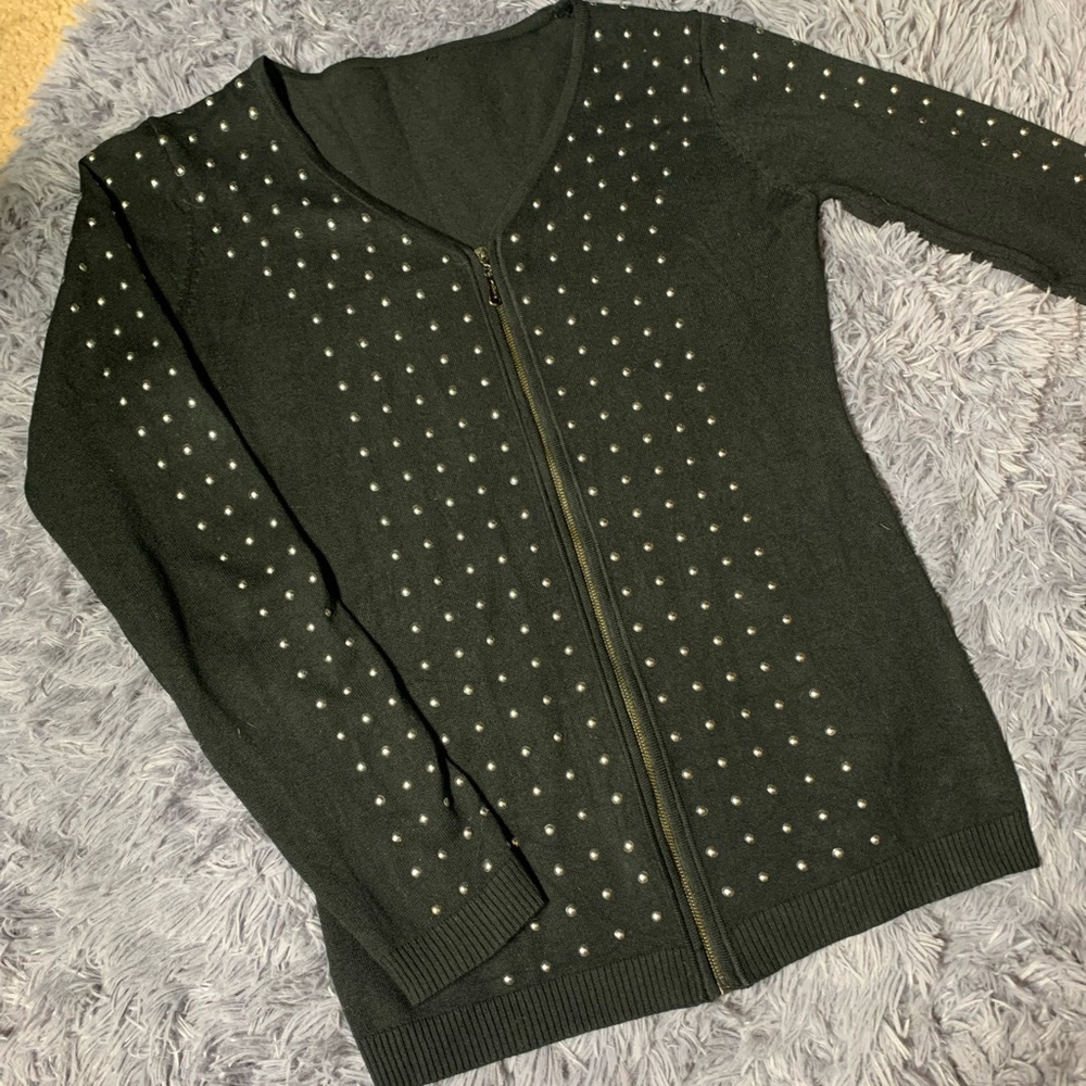 Studded zip-up cardigan